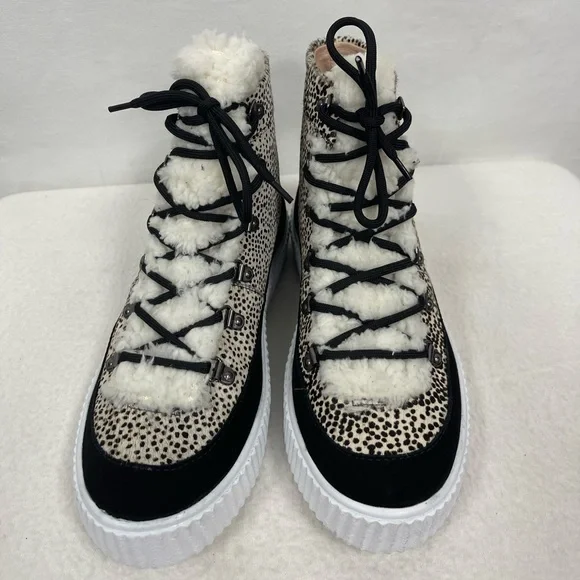 AQUA Womens Mini Pony Dots Beige Faux Fur Platform Hi Top Sneakers sz 8 NWT - Picture 6 of 11